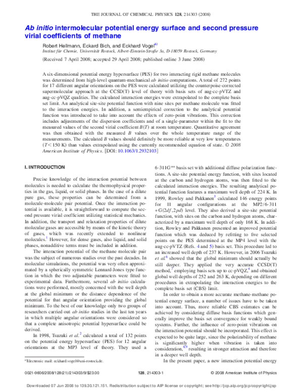 (PDF) Ab initio intermolecular potential energy surface and second ...