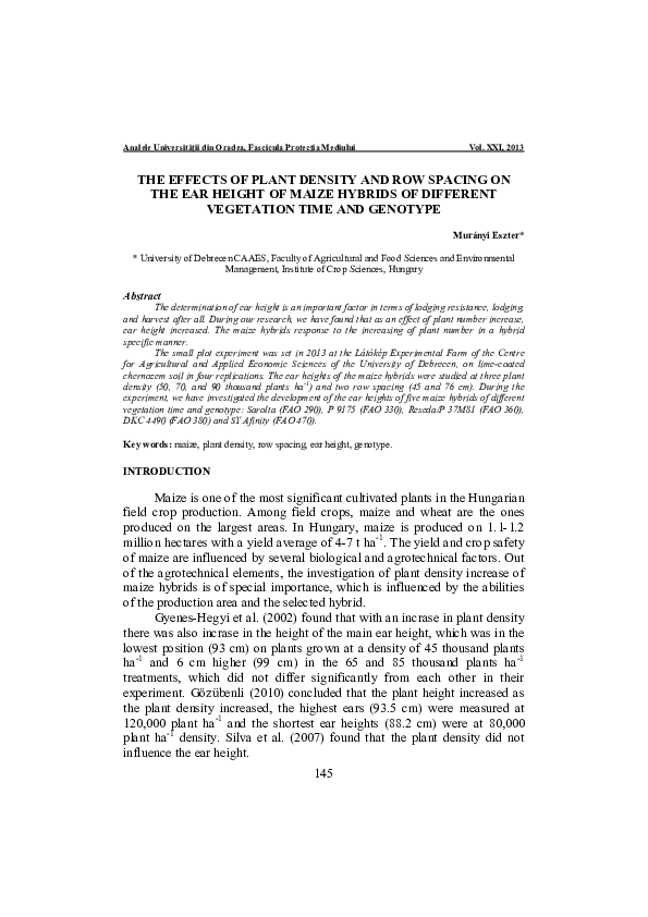 (PDF) The Effects of Plant Density and Row Spacing on the Height of ...