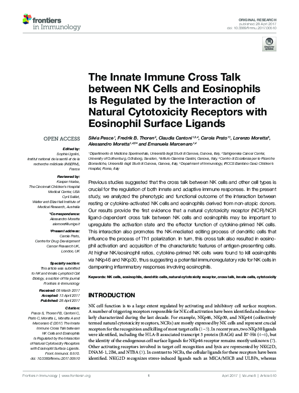 (PDF) The Innate Immune Cross Talk between NK Cells and Eosinophils Is ...
