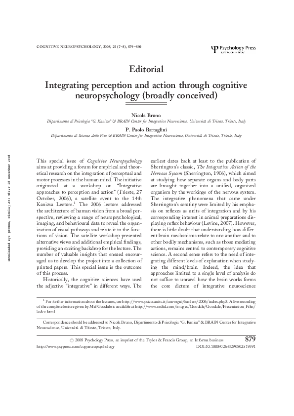 (PDF) Integrating perception and action through cognitive ...