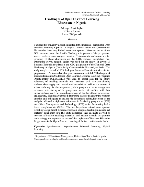 (PDF) Challenges of Open Distance Learning Education in Nigeria
