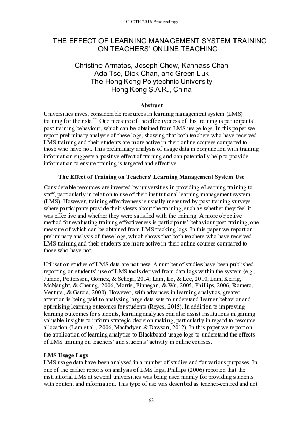 (PDF) The Effect of Learning Management System Training on Teachers ...