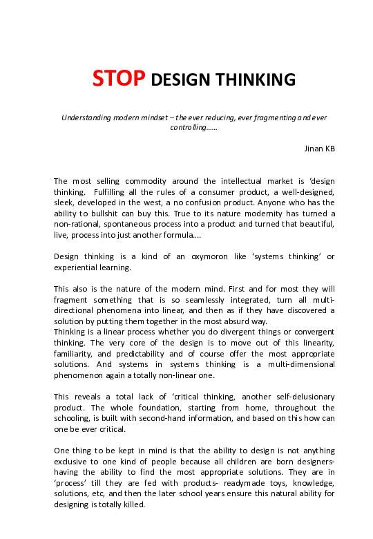 (PDF) Stop design thinking
