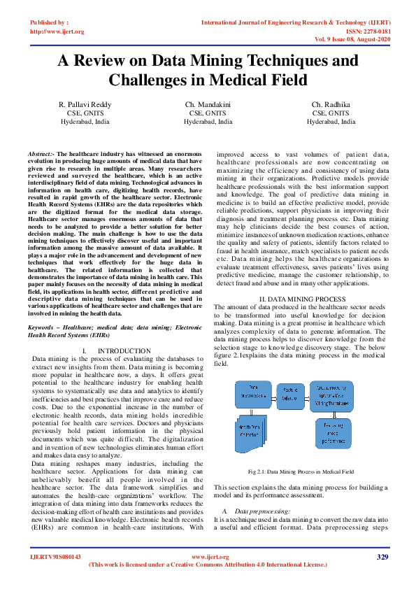 (PDF) A Review on Data Mining Techniques and Challenges in Medical Field