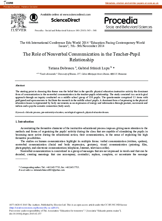 (PDF) The Role of Nonverbal Communication in the Teacher-pupil Relationship