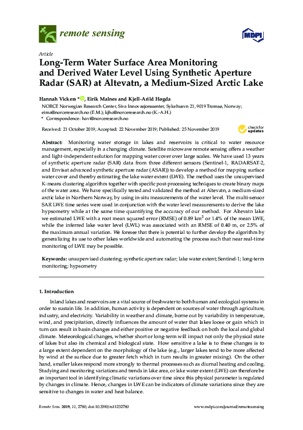 (PDF) Long-Term Water Surface Area Monitoring and Derived Water Level ...