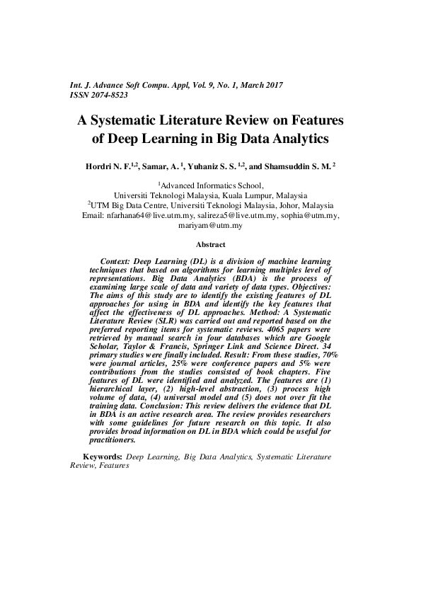 (PDF) A systematic literature review on features of deep learning in ...
