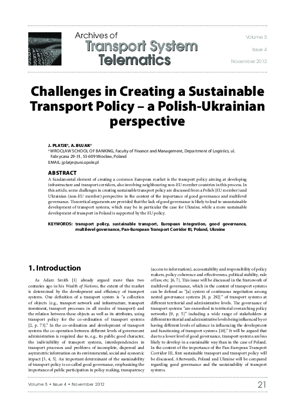 (PDF) Challenges in creating a sustainable transport policy - a Polish ...