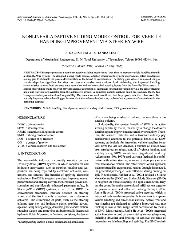 (PDF) Nonlinear adaptive sliding mode control for vehicle handling ...