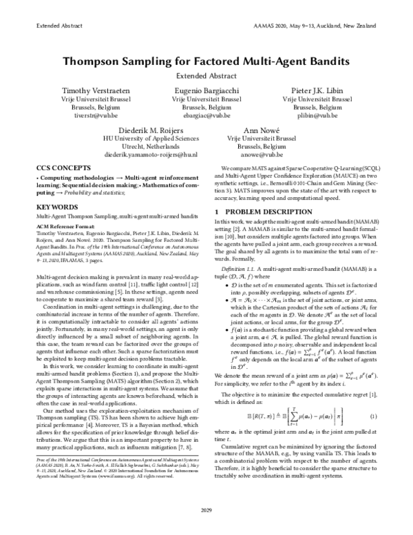 (PDF) Thompson Sampling for Factored Multi-Agent Bandits