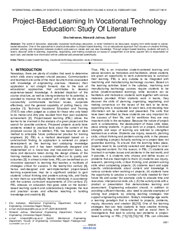 (PDF) Project-Based Learning In Vocational Technology Education: Study ...