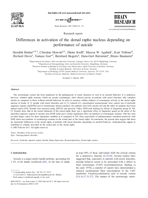 (PDF) Differences in activation of the dorsal raphe nucleus depending ...