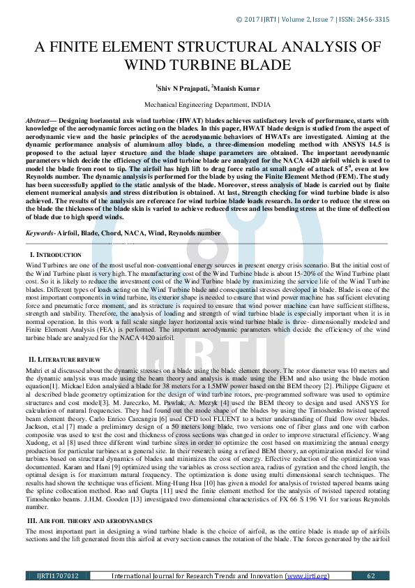 (PDF) A Finite Element Structural Analysis of Wind Turbine Blade