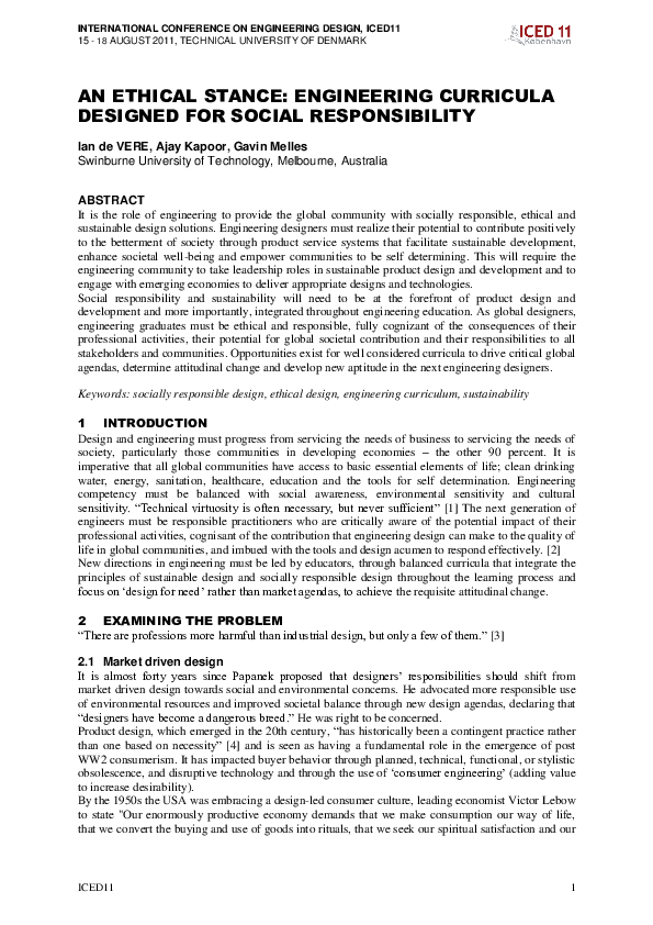 (PDF) An ethical stance: engineering curricula designed for social ...