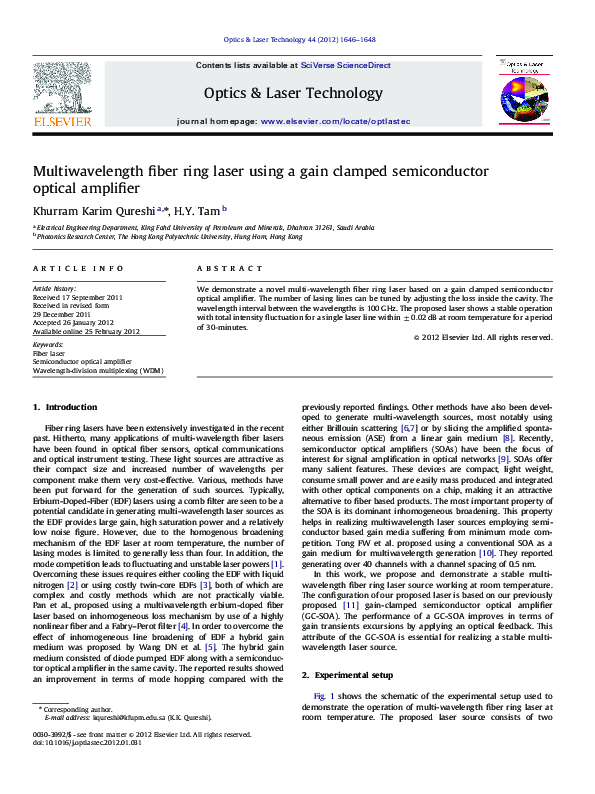 (PDF) Multiwavelength fiber ring laser using a gain clamped ...