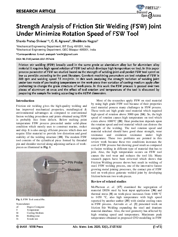 (PDF) Strength Analysis of Friction Stir Welding (FSW) Joint Under ...