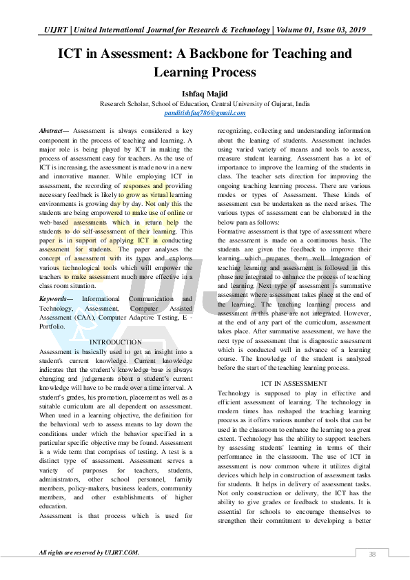 (PDF) ICT in Assessment: A Backbone for Teaching and Learning Process