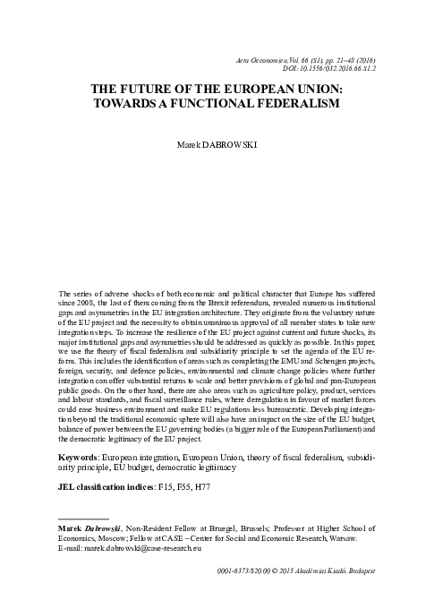 (PDF) The future of the European Union: Towards a functional federalism
