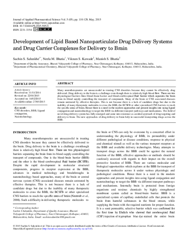 (PDF) Development of Lipid Based Nanoparticulate Drug Delivery Systems ...