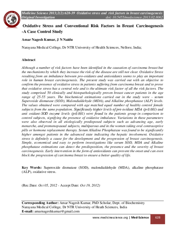 (PDF) Oxidative stress and conventional risk factors in breast ...