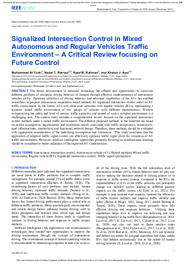 (PDF) Signalized Intersection Control in Mixed Autonomous and Regular ...