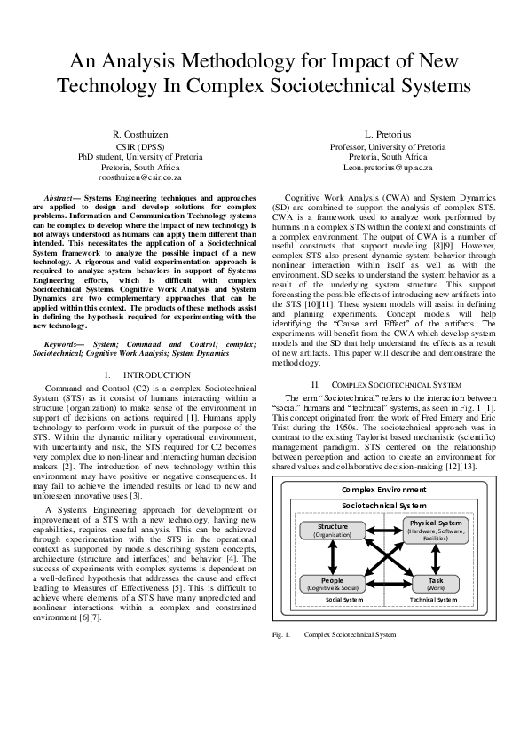 (PDF) An analysis methodology for impact of new technology in complex ...