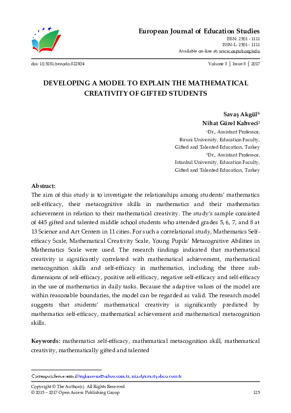 (PDF) Developing a Model to Explain the Mathematical Creativity of ...