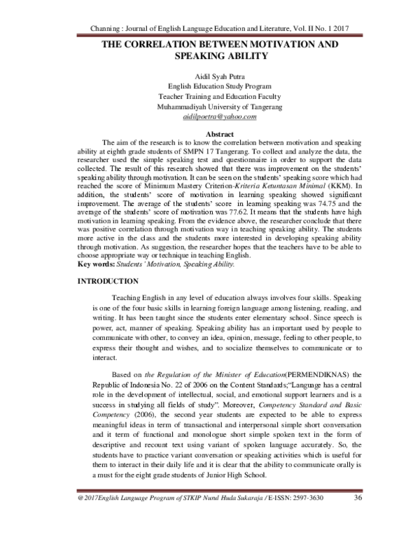 (PDF) The Correlation Between Motivation and Speaking Ability