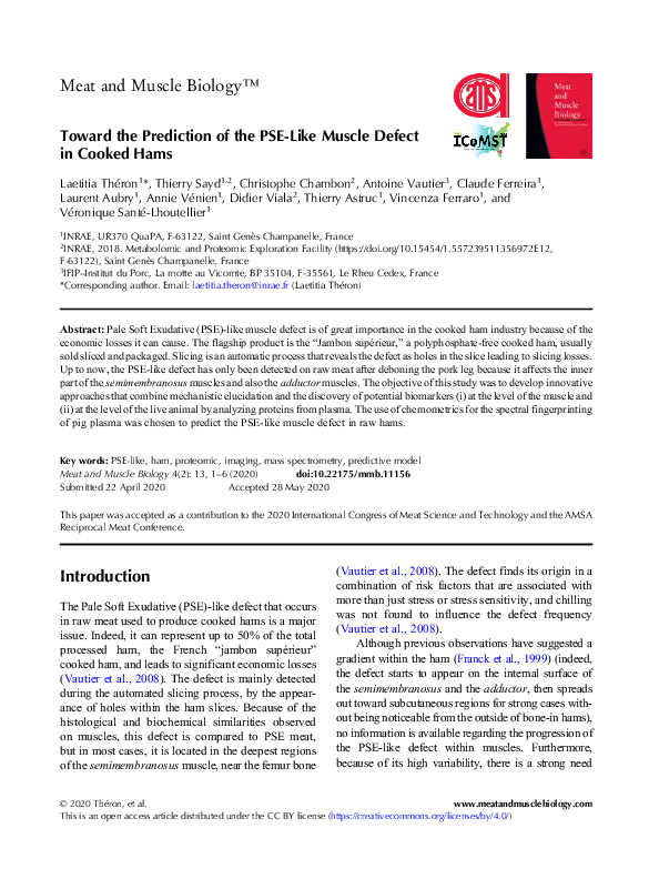 (PDF) Toward the Prediction of the PSE-Like Muscle Defect in Cooked Hams
