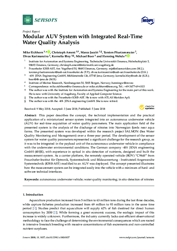 (PDF) Modular AUV System with Integrated Real-Time Water Quality Analysis
