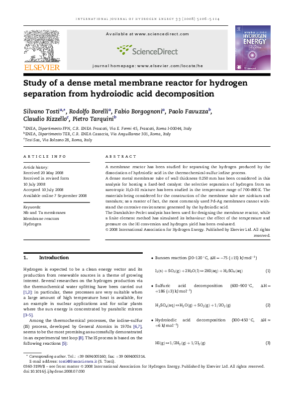 (PDF) Study of a dense metal membrane reactor for hydrogen separation ...