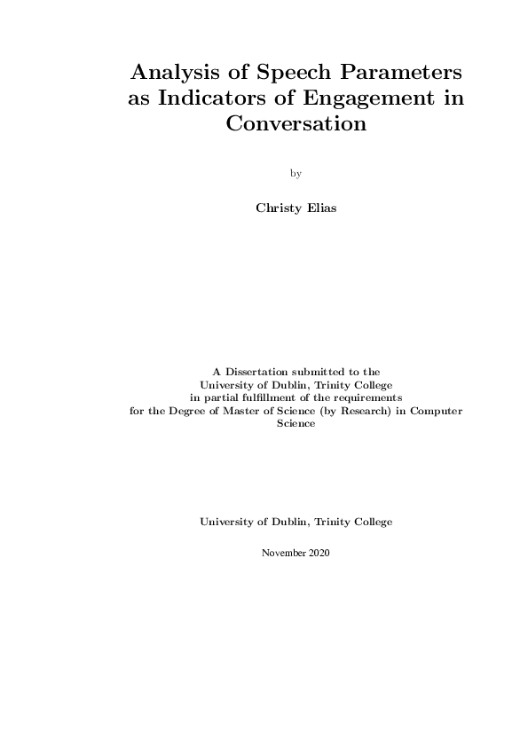 (PDF) Analysis of Speech Parameters as Indicators of Engagement in ...