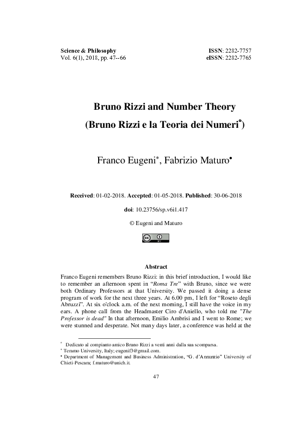 (PDF) Bruno Rizzi and Number Theory