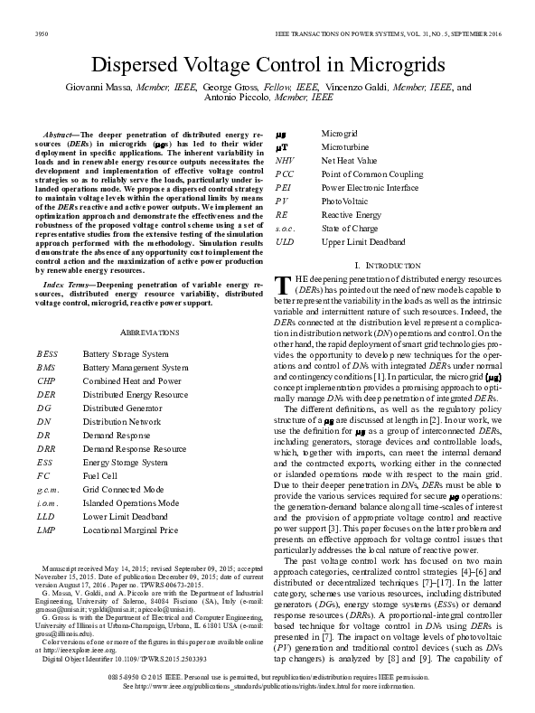 (PDF) Dispersed Voltage Control in Microgrids