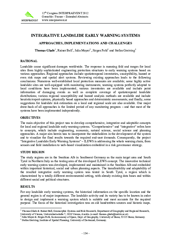 (PDF) Integrative Landslide Early Warning Systems Approaches ...