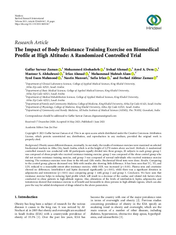 (PDF) The Impact of Body Resistance Training Exercise on Biomedical ...