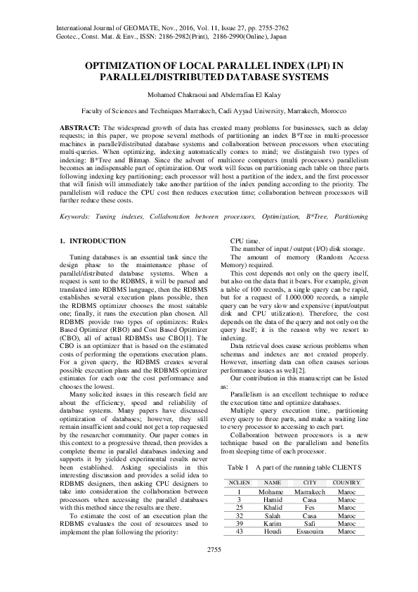(PDF) Optimization of Local Parallel Index (Lpi) in Parallel ...