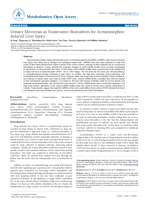 (PDF) Urinary Micrornas as Noninvasive Biomarkers for Acetaminophen ...