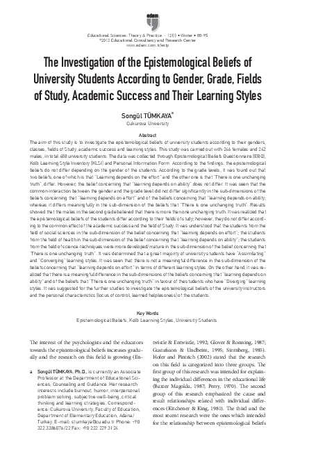 (PDF) The Investigation of the Epistemological Beliefs of University ...