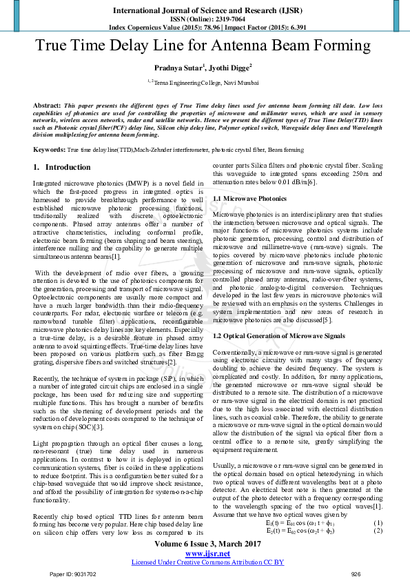 (PDF) True Time Delay Line for Antenna Beam Forming