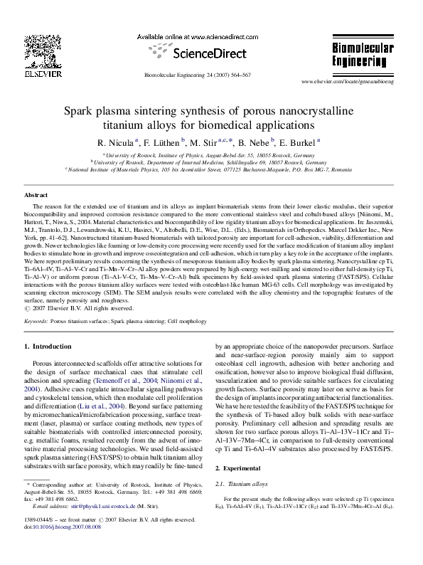 (PDF) Spark plasma sintering synthesis of porous nanocrystalline ...