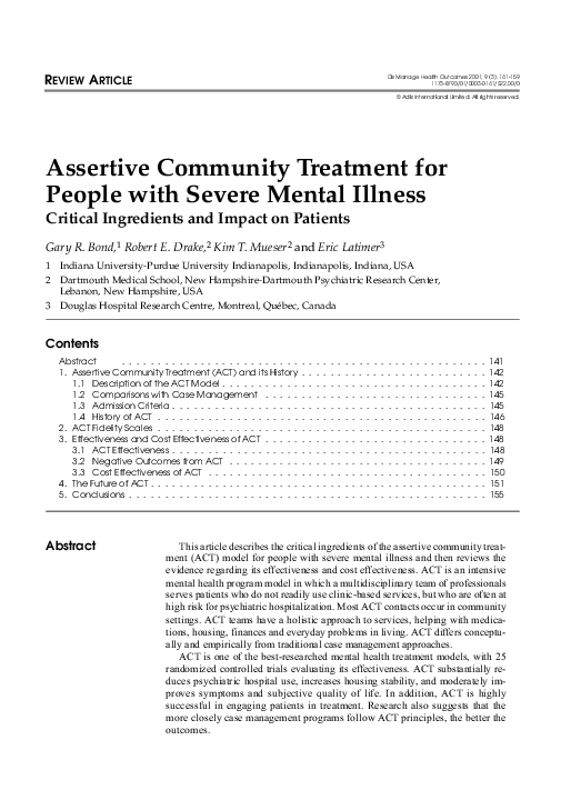 (PDF) Assertive Community Treatment for People with Severe Mental Illness