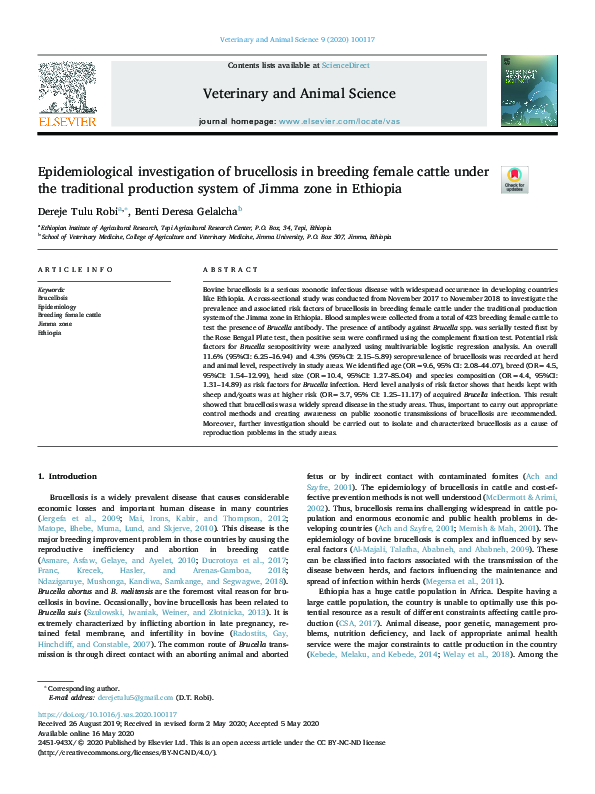(PDF) Epidemiological investigation of brucellosis in breeding female ...