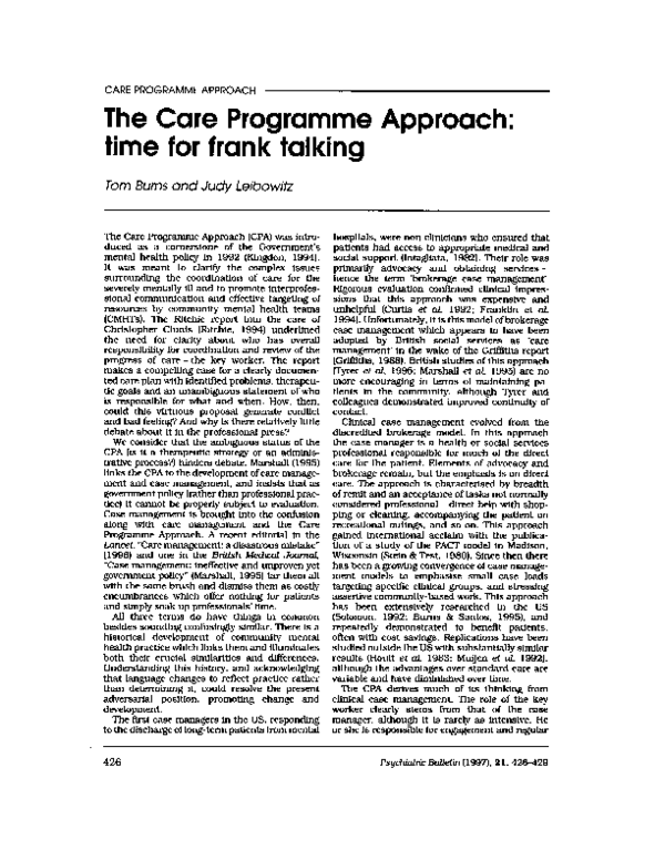 (PDF) The Care Programme Approach: time for frank talking