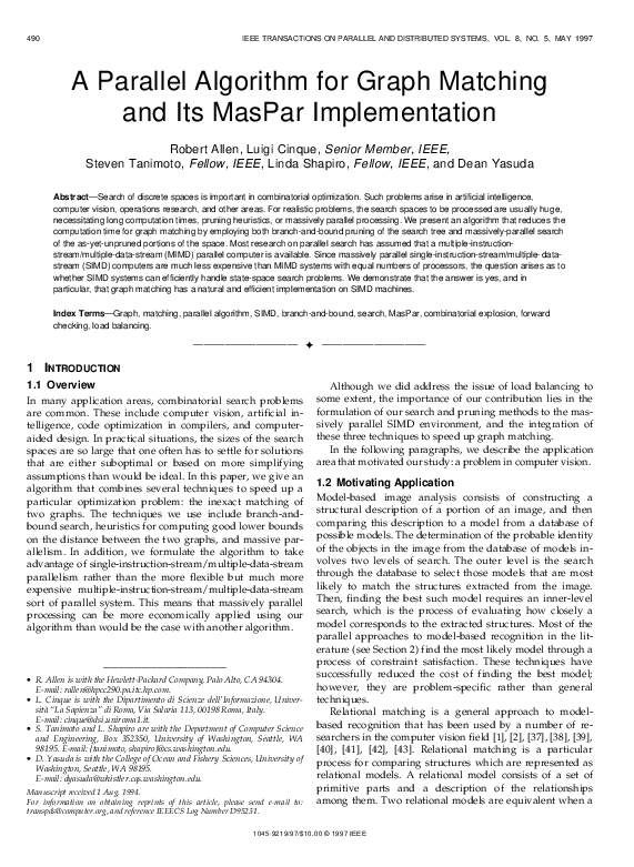(PDF) A parallel algorithm for graph matching and its MasPar implementation