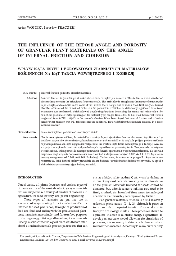 (PDF) The Influence of the Repose Angle and Porosity of Granular Plant ...