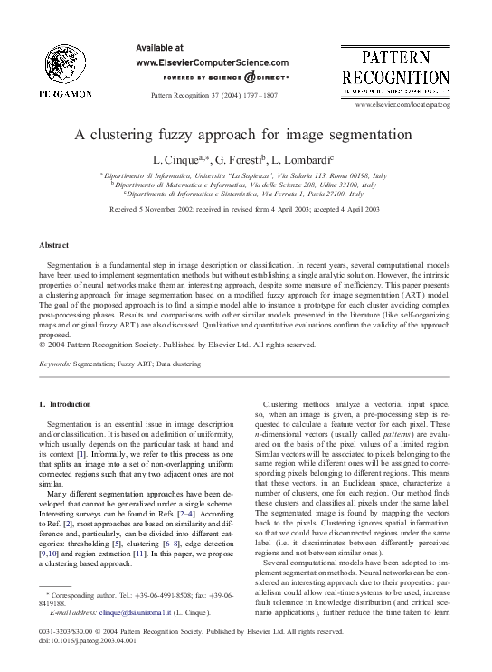 (PDF) A clustering fuzzy approach for image segmentation