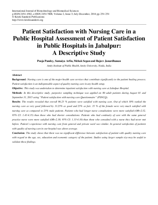 (PDF) Patient Satisfaction with Nursing Care in a Public Hospital ...