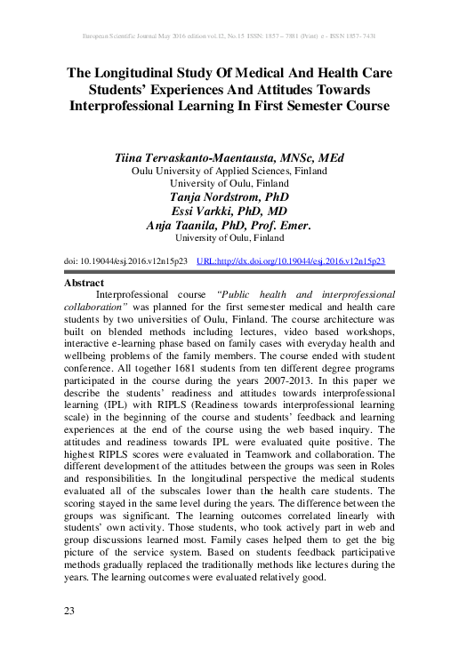 (PDF) The Longitudinal Study Of Medical And Health Care Students ...