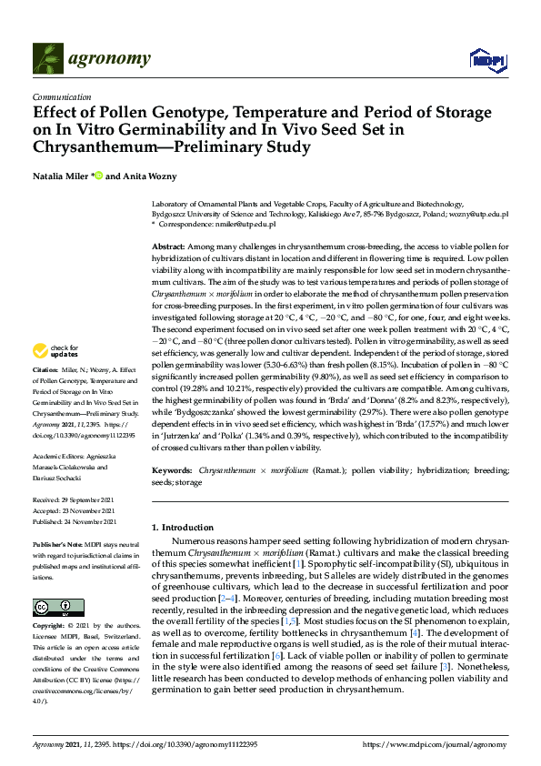 (PDF) Effect of Pollen Genotype, Temperature and Period of Storage on ...